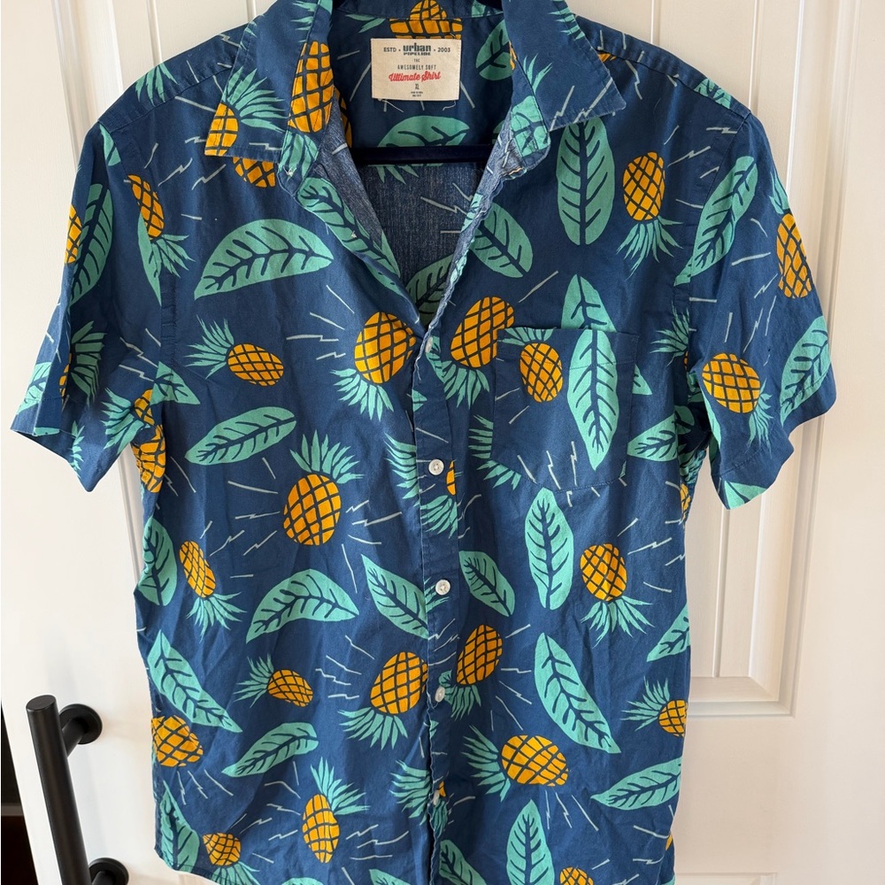 Urban Outfitters Navy Pineapple Leaf Shirt